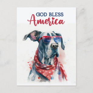 愛国心あふれるグレートデーン、神よアメリカを祝福してください ポストカード