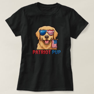 愛国心あふれるゴールデンレトリバー 愛国 アメリカ国旗 Tシャツ