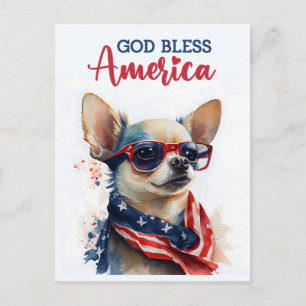 愛国心あふれるチワワ、神よアメリカを祝福してください ポストカード