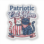 愛国心あふれるネコ好きママ アメリカ国旗 7月4日  シール (正面)