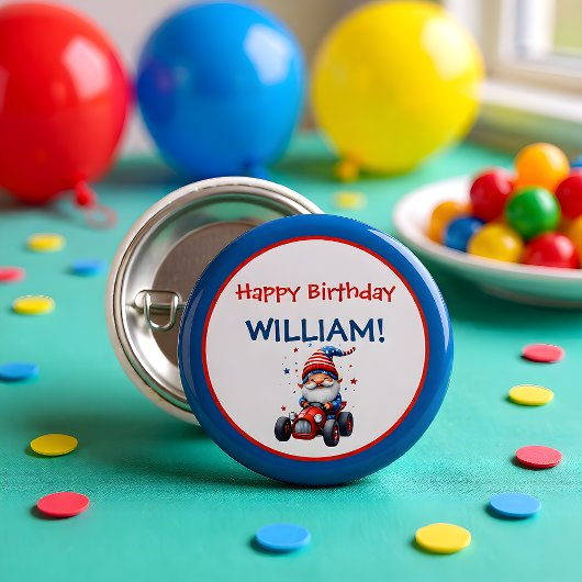 愛国心あふれるノームの赤い車 子供の誕生日 缶バッジ