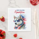 愛国心あふれるハスキー犬 スタンダードランチョンナプキン (インサイチュ)