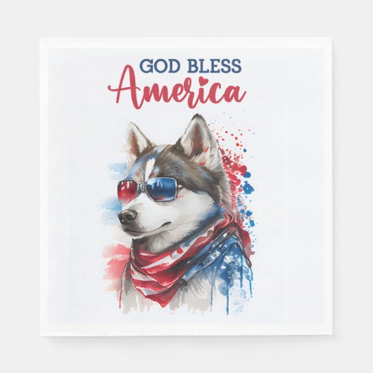 愛国心あふれるハスキー犬 スタンダードランチョンナプキン (正面)