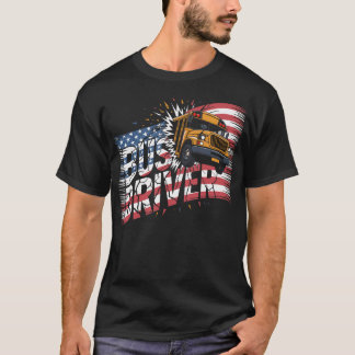 愛国心あふれるバス運転手スクールバスアメリカ国旗 Tシャツ