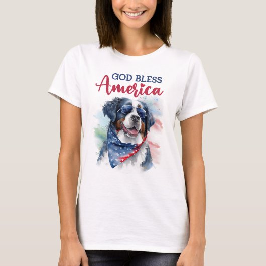 愛国心あふれるバーニーズ・ドッグ Tシャツ (正面)