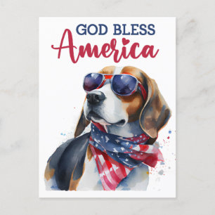 愛国心あふれるビーグル犬、神よアメリカを祝福し給え ポストカード