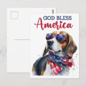 愛国心あふれるビーグル犬、神よアメリカを祝福し給え ポストカード (正面/裏面)
