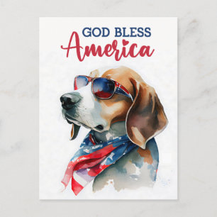 愛国心あふれるビーグル犬、神よアメリカを祝福し給え ポストカード