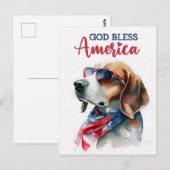 愛国心あふれるビーグル犬、神よアメリカを祝福し給え ポストカード (正面/裏面)
