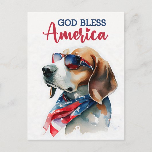愛国心あふれるビーグル犬、神よアメリカを祝福し給え ポストカード (正面)