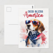 愛国心あふれるビーグル犬、神よアメリカを祝福し給え ポストカード (正面/裏面)
