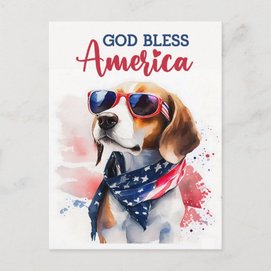 愛国心あふれるビーグル犬、神よアメリカを祝福し給え ポストカード (正面)