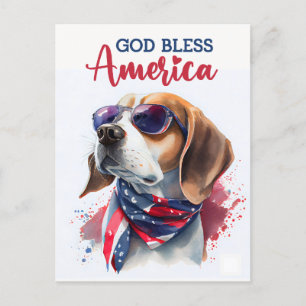 愛国心あふれるビーグル犬、神よアメリカを祝福し給え ポストカード