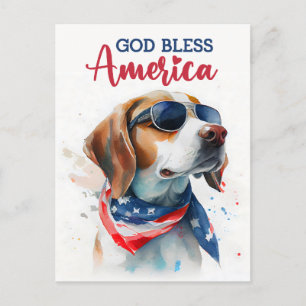 愛国心あふれるビーグル犬、神よアメリカを祝福し給え ポストカード