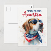 愛国心あふれるビーグル犬、神よアメリカを祝福し給え ポストカード (正面/裏面)