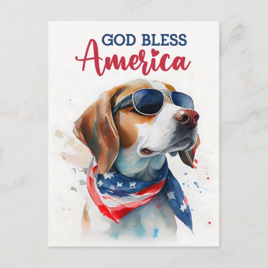 愛国心あふれるビーグル犬、神よアメリカを祝福し給え ポストカード (正面)