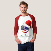 愛国心あふれるフラッグハートサンタクリスマス休日 Tシャツ (正面フル)