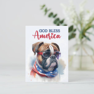 愛国心あふれるボクサー犬、アメリカに祝福を ポストカード