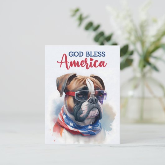 愛国心あふれるボクサー犬、アメリカに祝福を ポストカード (スタンド正面)