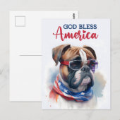 愛国心あふれるボクサー犬、アメリカに祝福を ポストカード (正面/裏面)