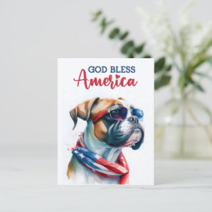 愛国心あふれるボクサー犬、「神はアメリカを祝福し給う」ポストカード ポストカード
