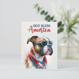 愛国心あふれるボクサー犬、「神よアメリカを祝福し給え」ポストカード ポストカード