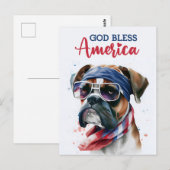 愛国心あふれるボクサー犬、「神よアメリカを祝福し給え」ポストカード ポストカード (正面/裏面)