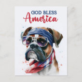 愛国心あふれるボクサー犬、「神よアメリカを祝福し給え」ポストカード ポストカード (正面)