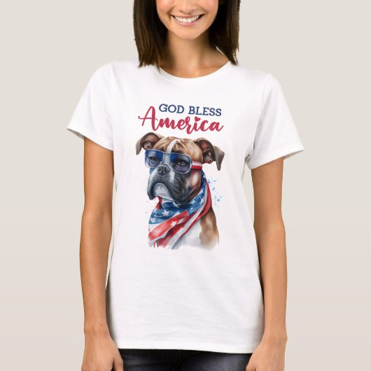 愛国心あふれるボクサー犬 Tシャツ (正面)