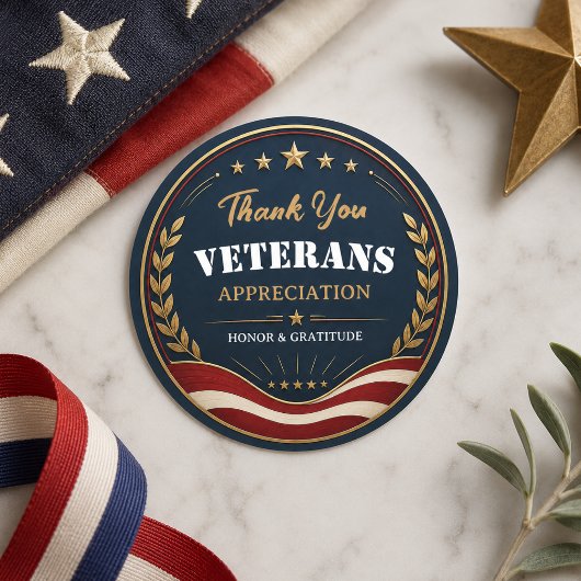 愛国心あふれるミリタリーパーティー Veterans Thank You ラウンドシール