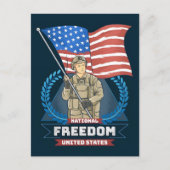 愛国心あふれる兵士が米国旗を持つポストカード シーズンポストカード (正面)