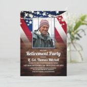 愛国心あふれる国旗と写真 軍隊引退パーティー 招待状 (スタンド正面)