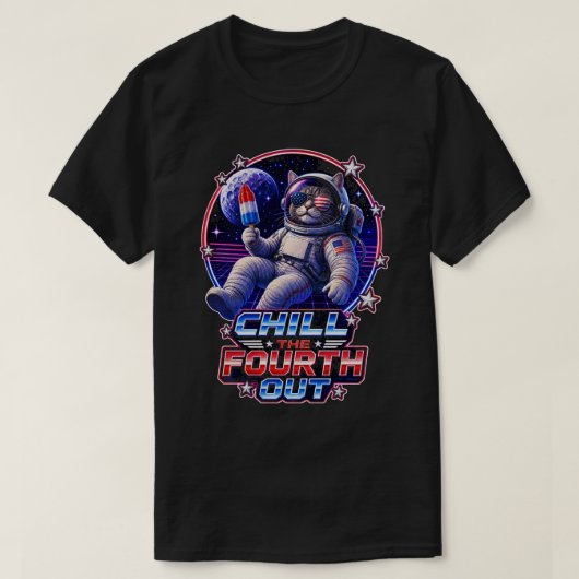 愛国心あふれる宇宙猫 7月4日 Tシャツ (デザイン正面)