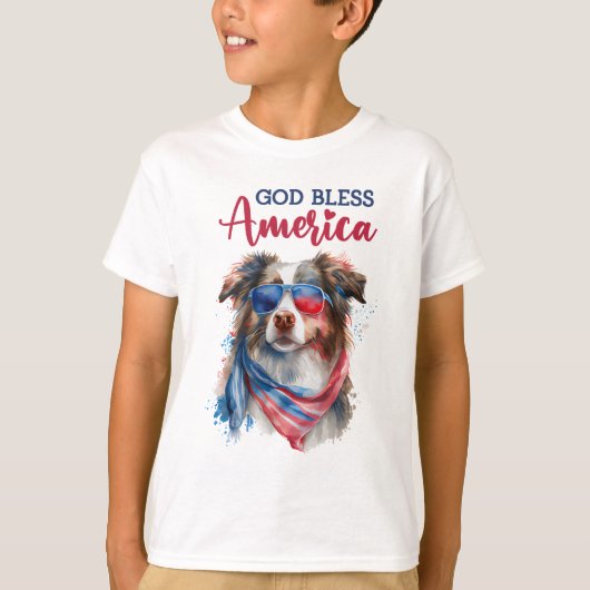 愛国心あふれる犬 - オーストラリアン・シェパード Tシャツ (正面)