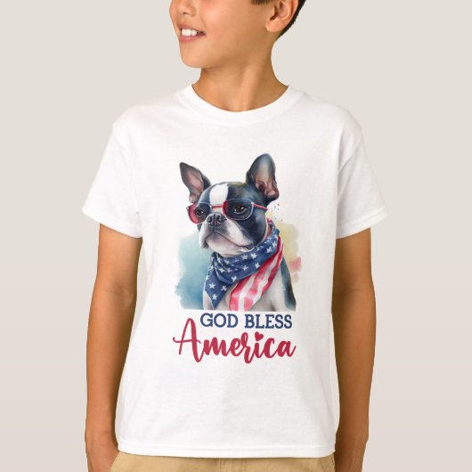 愛国心あふれる犬 ボストンテリア Tシャツ (正面)
