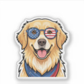 愛国心あふれる犬 USAフラグサングラス 7月4日 シール (正面)