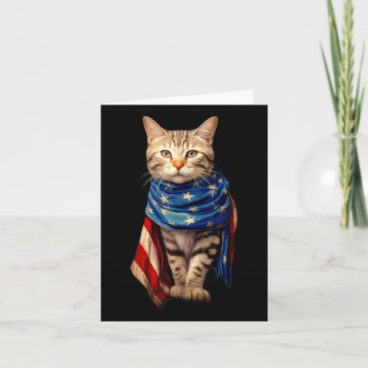 愛国心あふれる猫 アメリカ国旗 メンズ 7月4日 カード (正面)