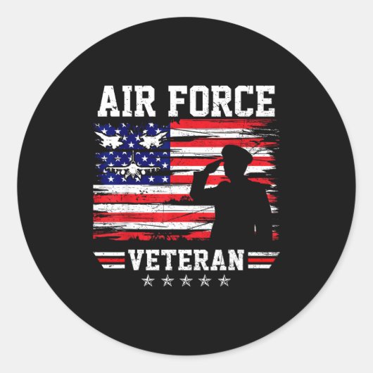 愛国心あふれる空軍退役軍人 USAF アメリカ国旗 ラウンドシール (正面)
