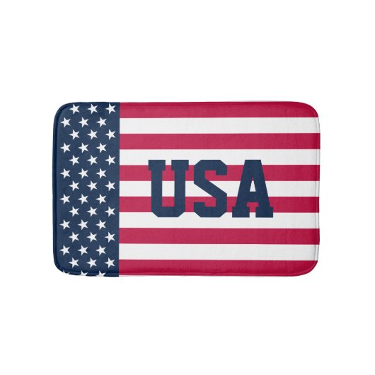 愛国心あふれる赤白青の米国旗 バスマット (正面)
