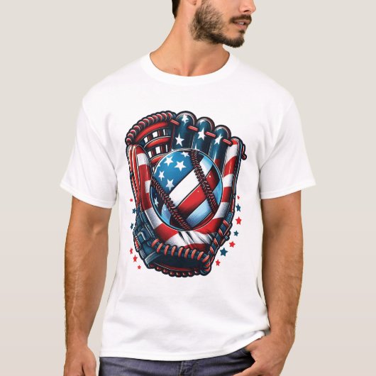 愛国心あふれる野球 7月4日 アメリカ国旗 USA Tシャツ (正面)