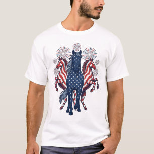 愛国心あふれる馬のビンテージ花火ベクター デザイン Tシャツ