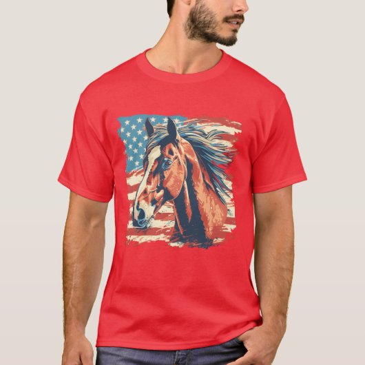愛国心あふれる馬 アメリカ国旗 エクストララージー Tシャツ (正面)