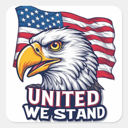 愛国心あふれるUSAデザイン United We Stand スクエアシール (正面)