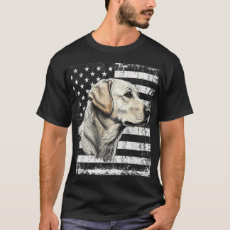 愛国心あふれるUSAフラグ柄 イエロー・ラブラドール・レトリーバー ダストレスデザイン Tシャツ