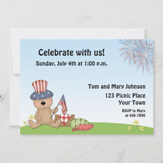 愛国心が強いくまのピクニック、BBQの招待状 招待状 (正面)