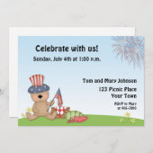 愛国心が強いくまのピクニック、BBQの招待状 招待状 (正面/裏面)