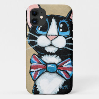 愛国心が強いイギリスのタキシード猫の身に着けているちょうネクタイの絵画 iPhone 11 ケース
