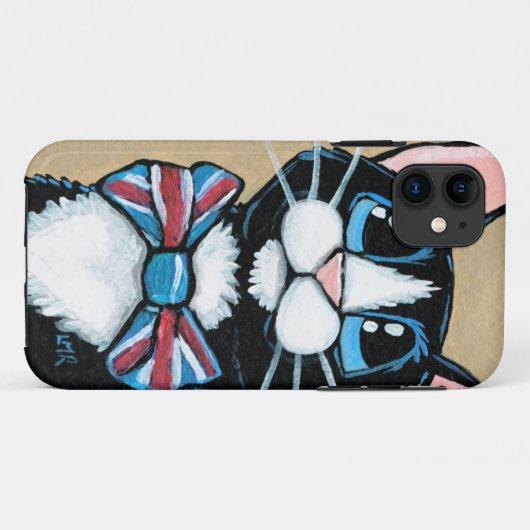 愛国心が強いイギリスのタキシード猫の身に着けているちょうネクタイの絵画 Case-Mate iPhoneケース (裏面(横))