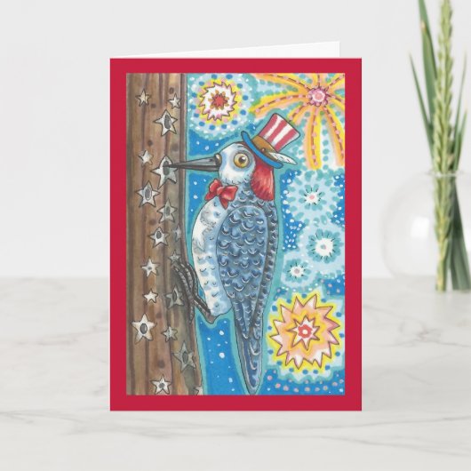 愛国心が強いキツツキの花火の挨拶状の詩 カード (正面)