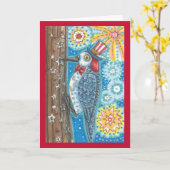 愛国心が強いキツツキの花火の挨拶状の詩 カード (黄色い花)